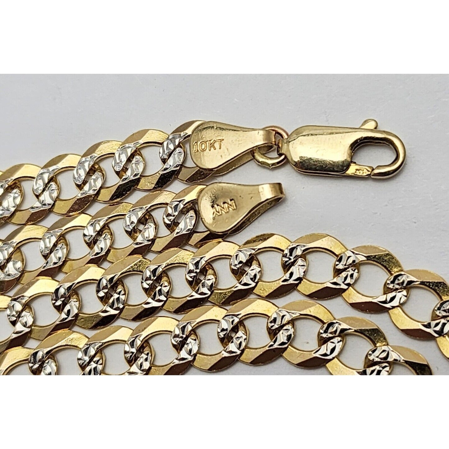 10K Two Tone Gold Diamond Cut Curb Link Chain Necklace