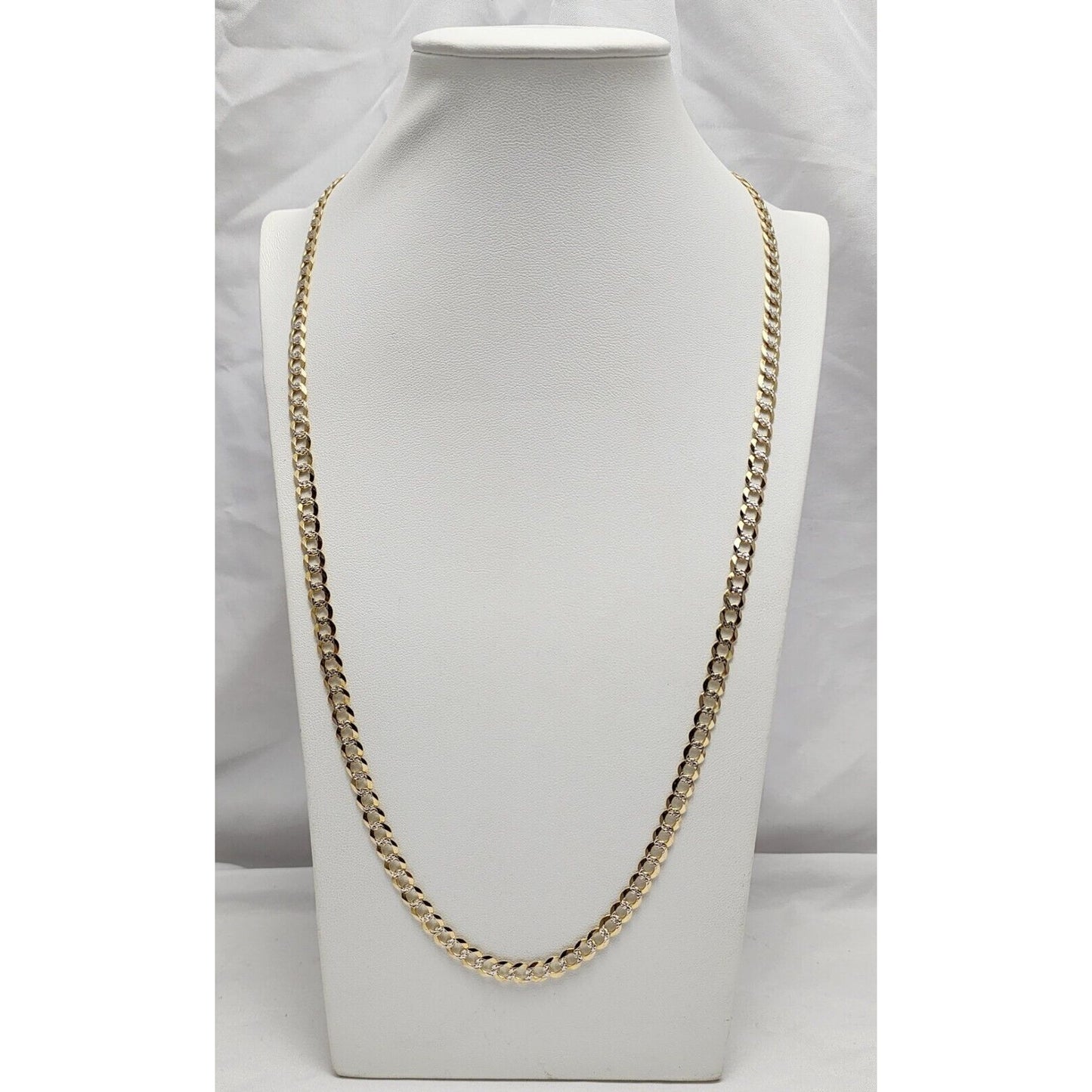 10K Two Tone Gold Diamond Cut Curb Link Chain Necklace