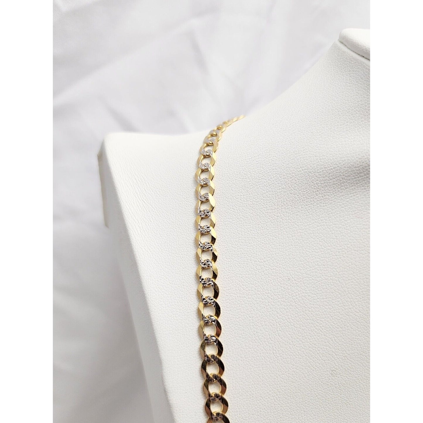 10K Two Tone Gold Diamond Cut Curb Link Chain Necklace