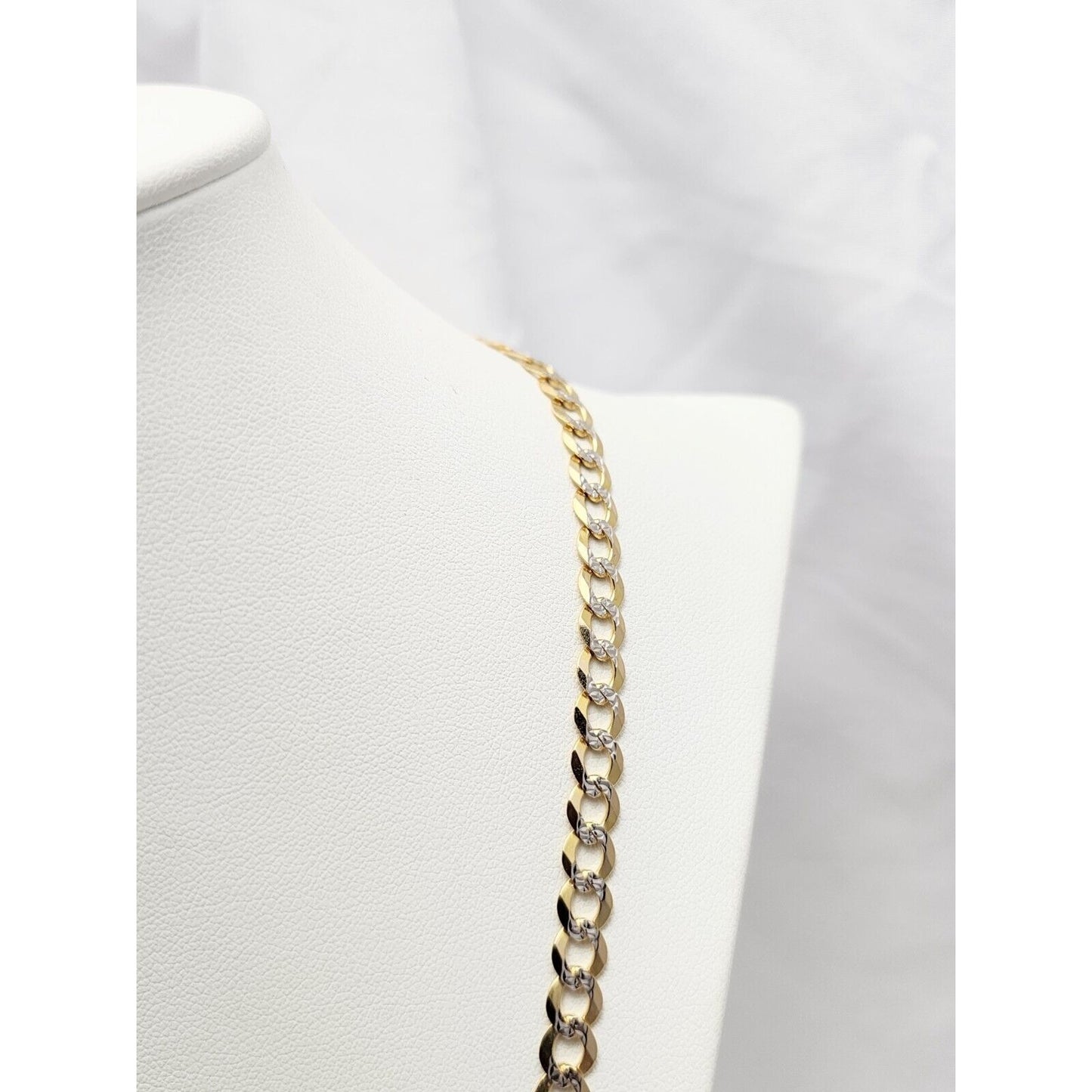 10K Two Tone Gold Diamond Cut Curb Link Chain Necklace