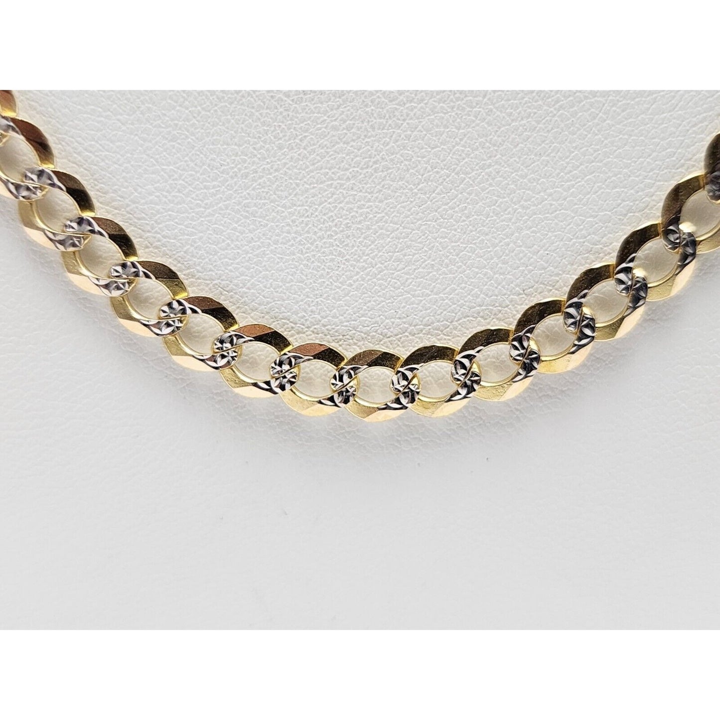 10K Two Tone Gold Diamond Cut Curb Link Chain Necklace