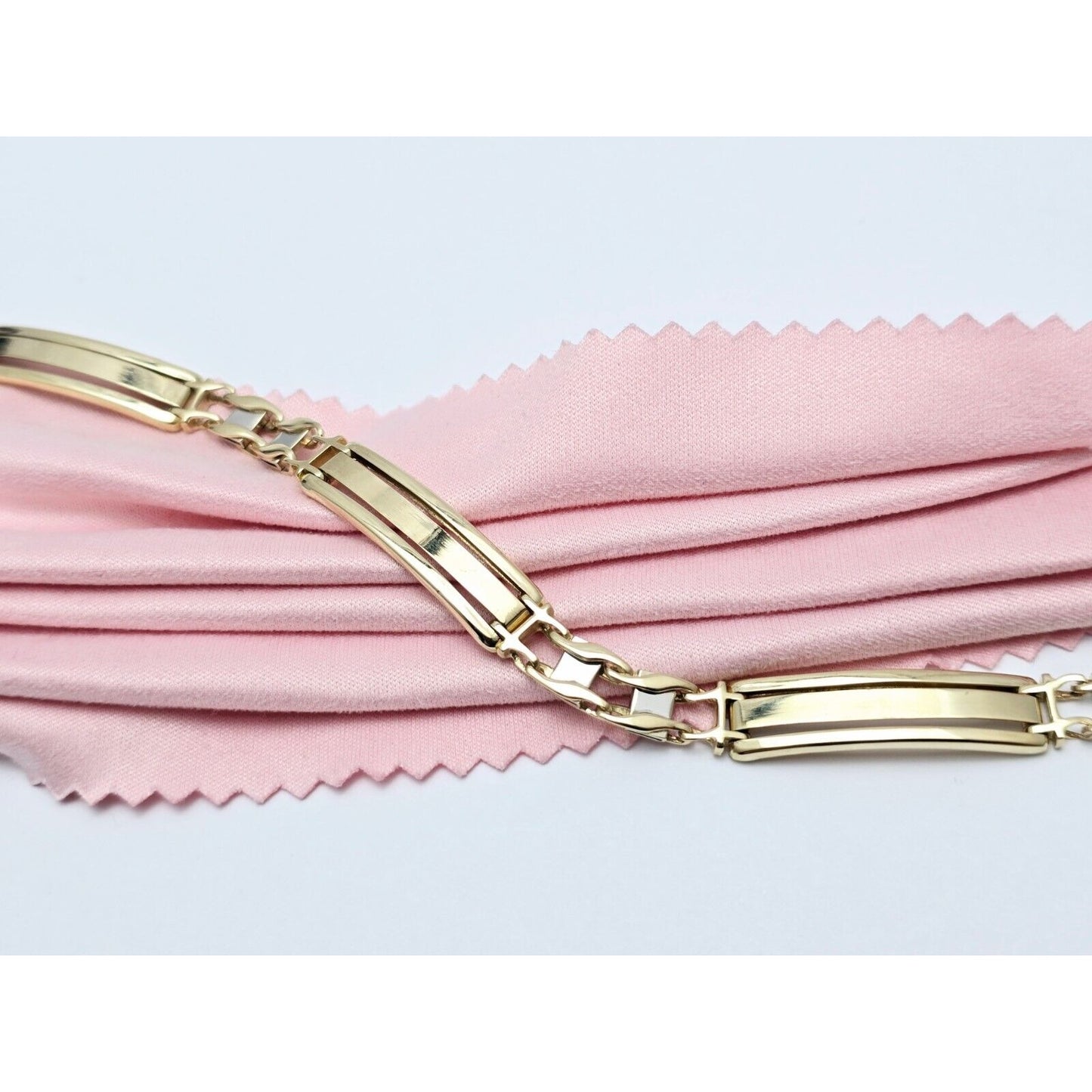 14K Two Tone Gold ID Style Custom Link Chain Bracelet