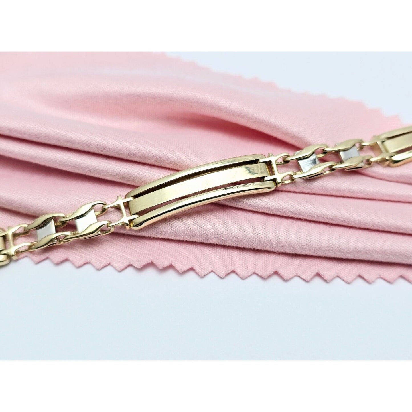 14K Two Tone Gold ID Style Custom Link Chain Bracelet