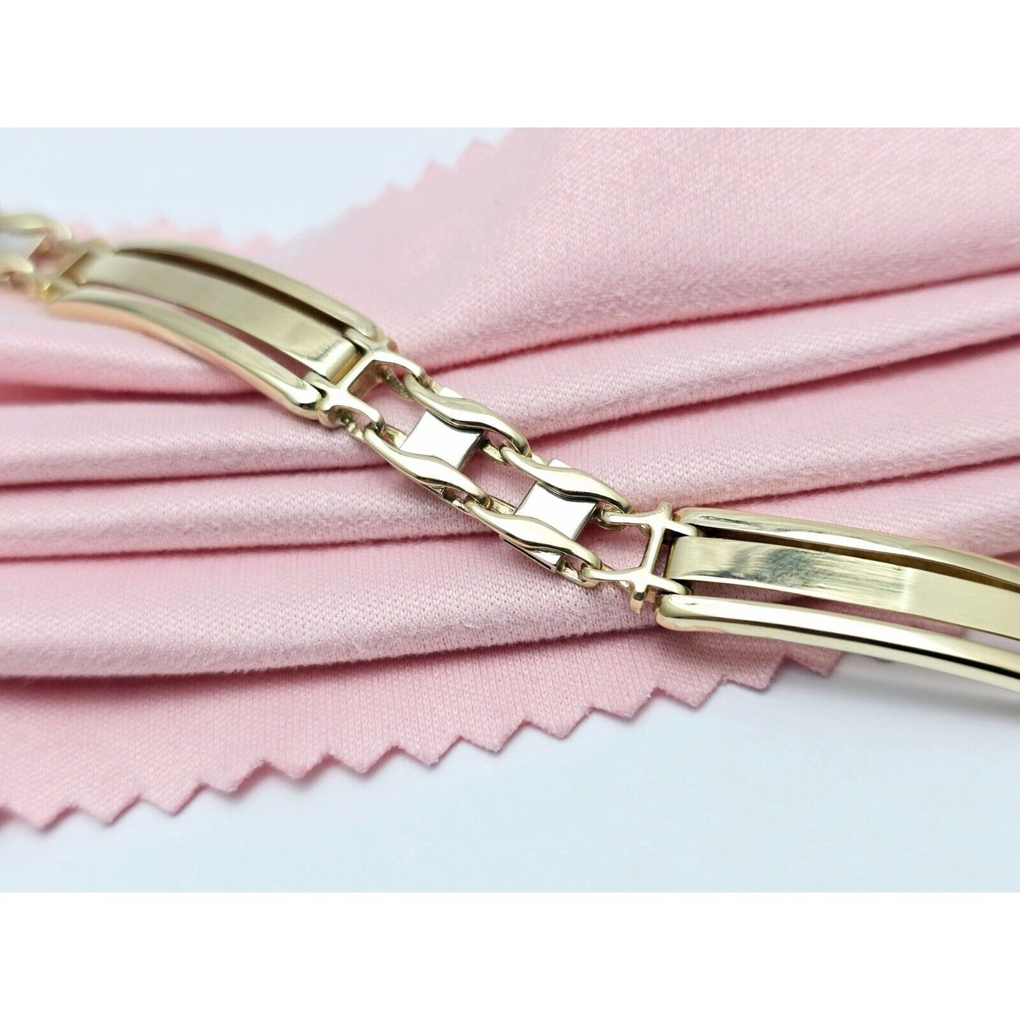 14K Two Tone Gold ID Style Custom Link Chain Bracelet