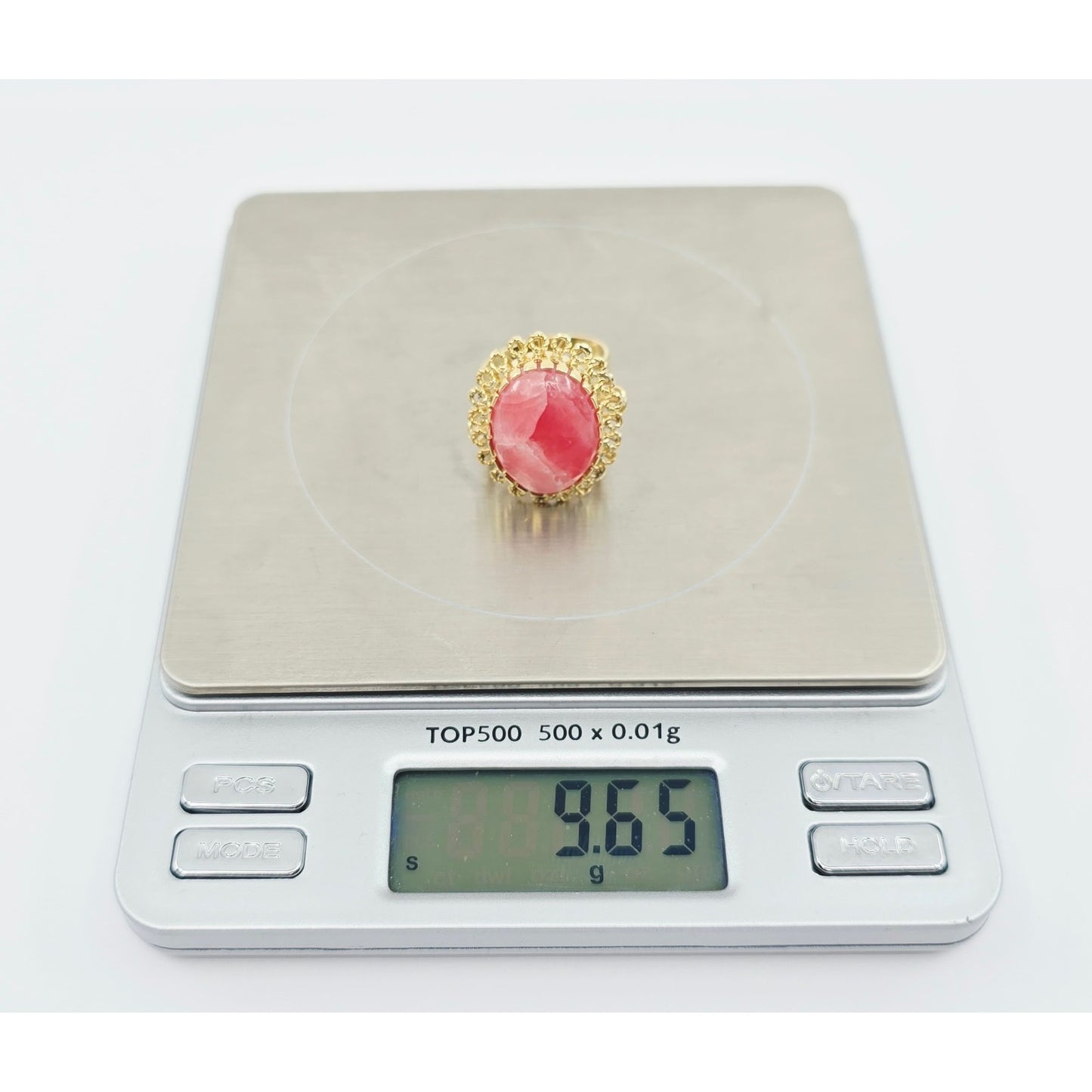 18K Yellow Gold Cabochon Rhodochrosite Ring