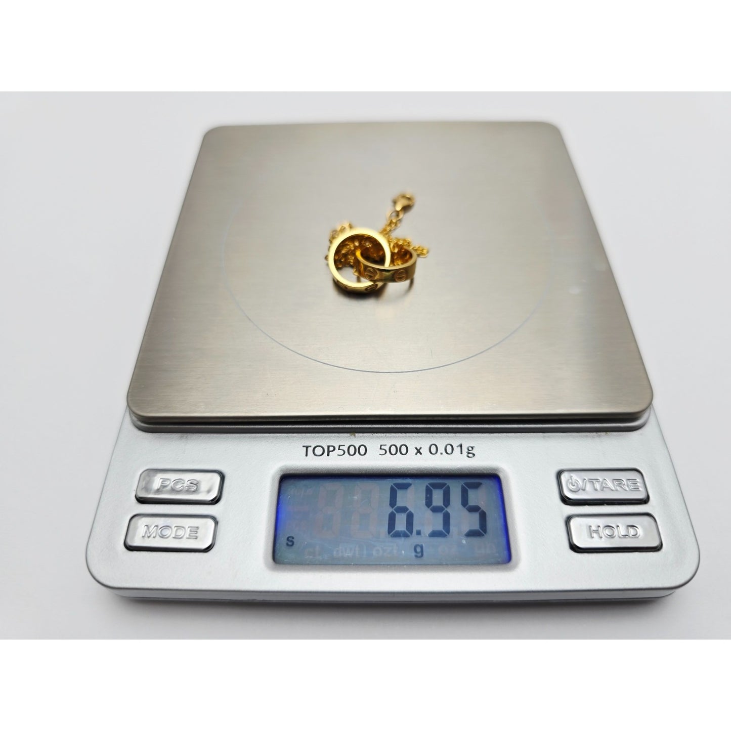 21K Yellow Gold Interlocking Circles Cable Link Resizable Bracelet