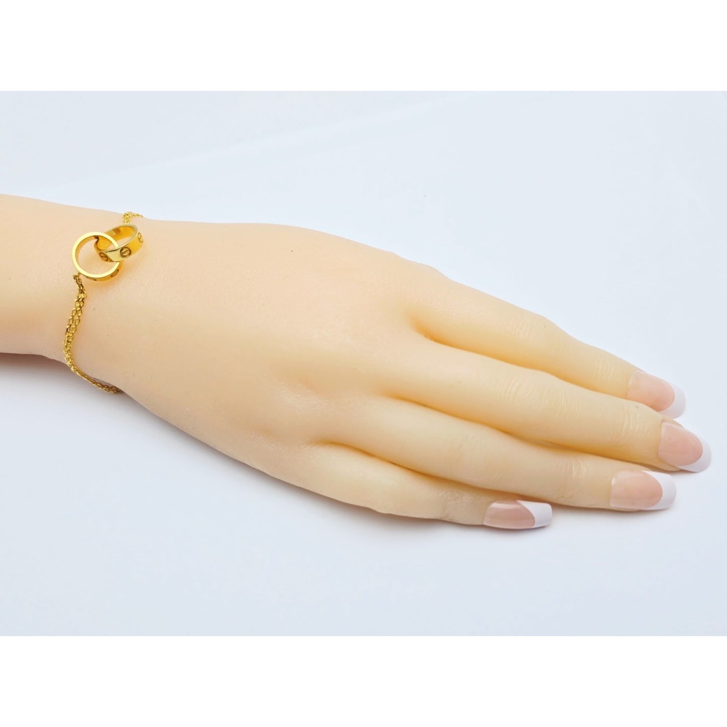 21K Yellow Gold Interlocking Circles Cable Link Resizable Bracelet