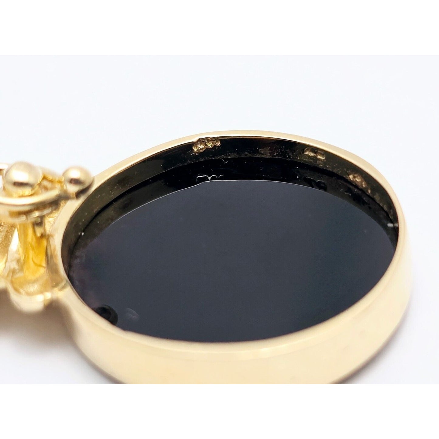 14K Yellow Gold Black Onyx & Cabochon Ruby Cameo Charm Pendant