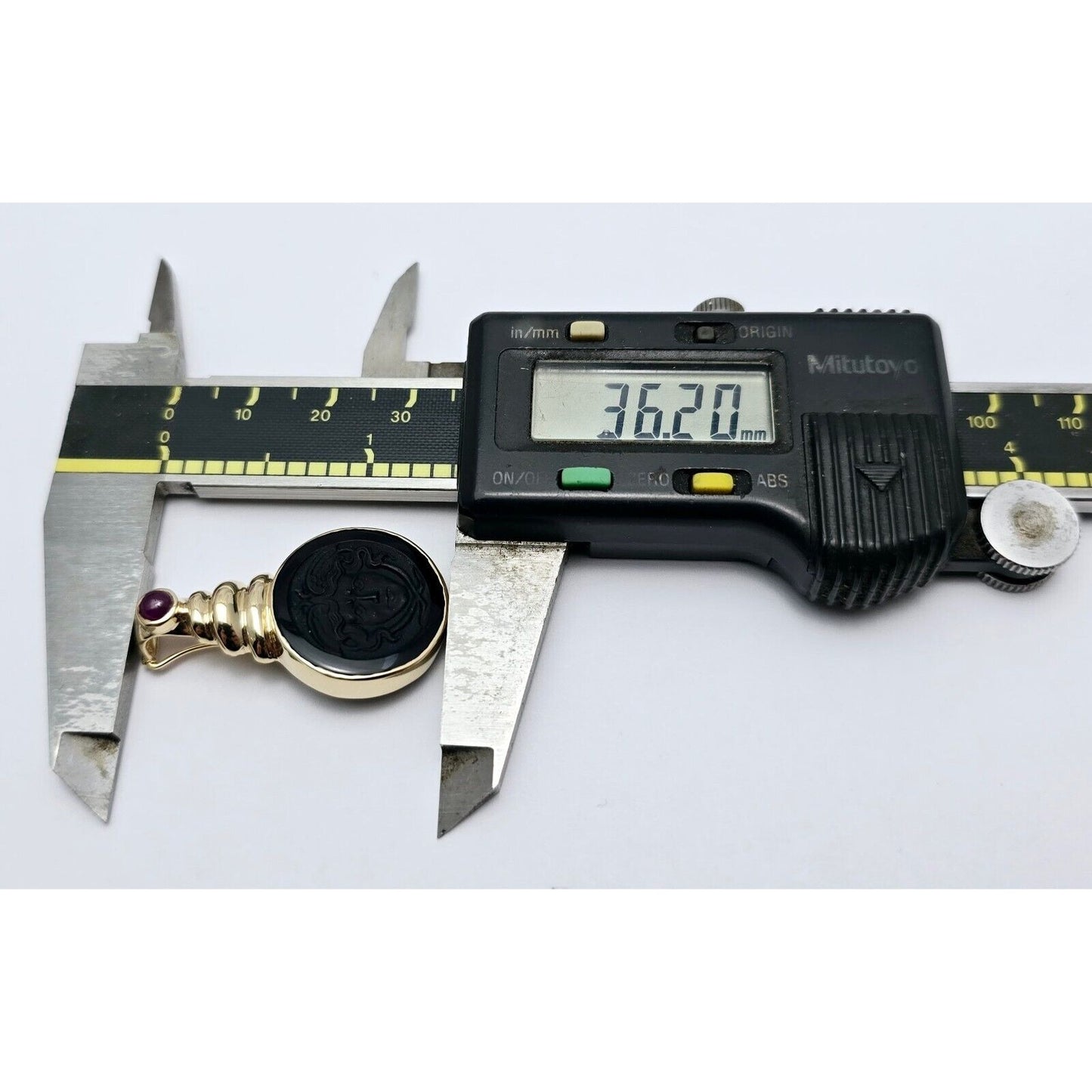 14K Yellow Gold Black Onyx & Cabochon Ruby Cameo Charm Pendant