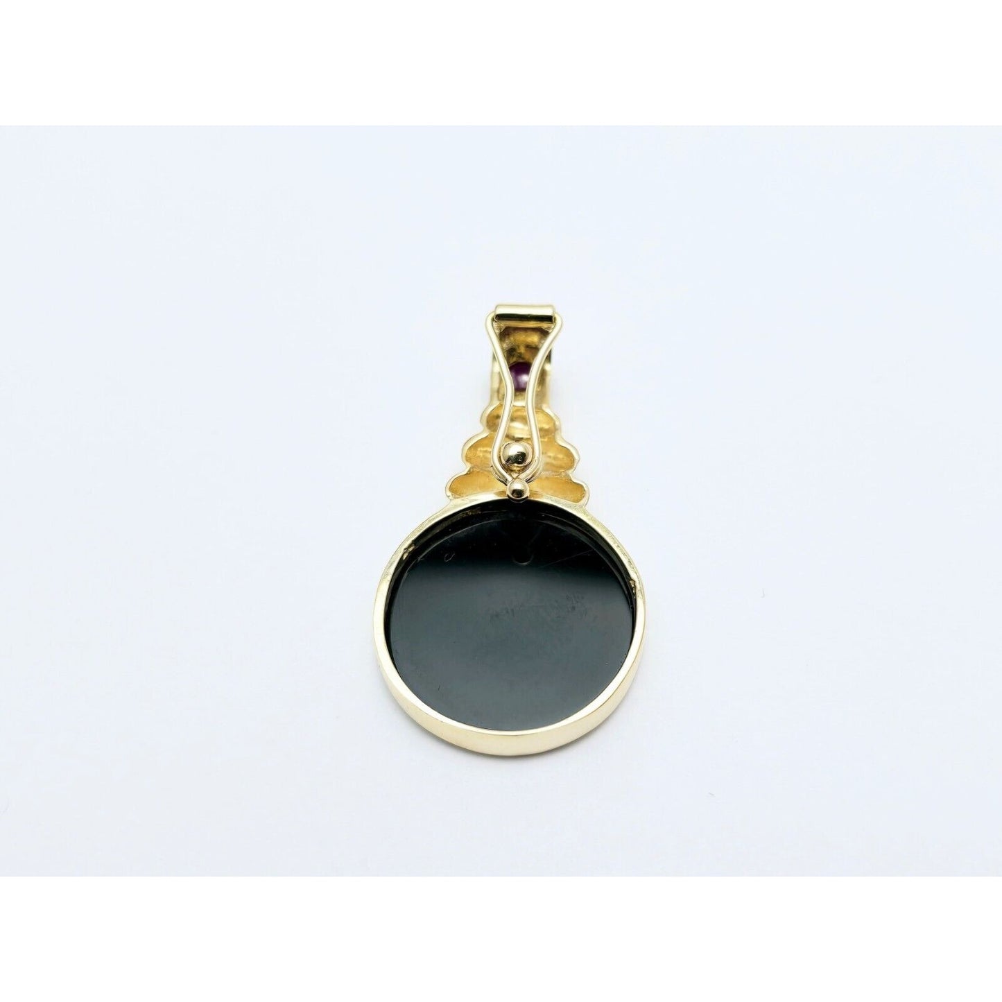 14K Yellow Gold Black Onyx & Cabochon Ruby Cameo Charm Pendant