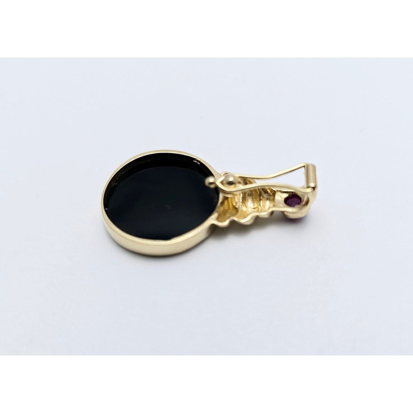 14K Yellow Gold Black Onyx & Cabochon Ruby Cameo Charm Pendant