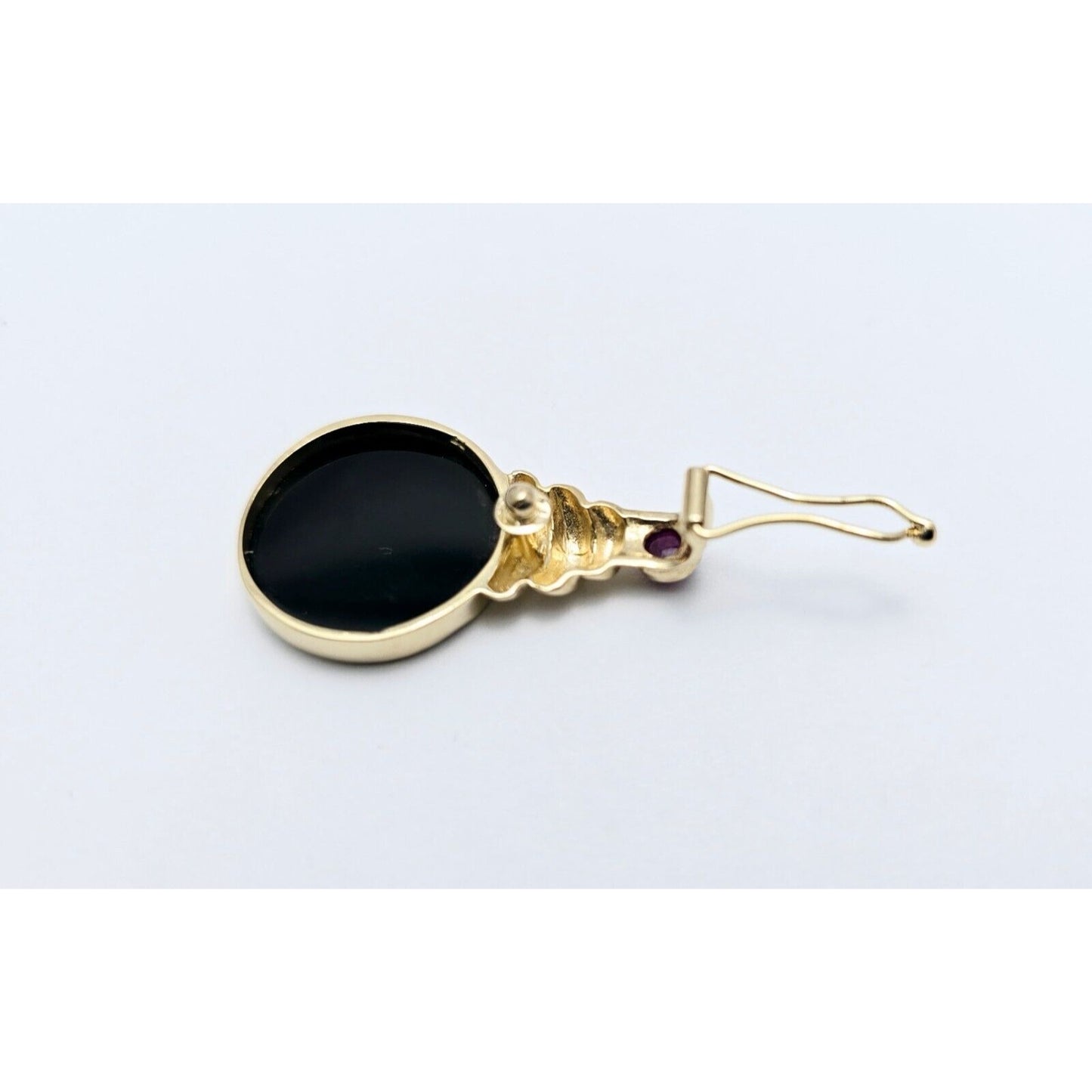 14K Yellow Gold Black Onyx & Cabochon Ruby Cameo Charm Pendant