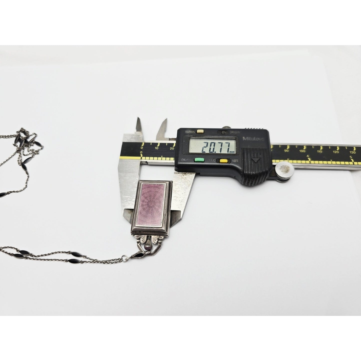 Vintage Art Deco Sterling Silver Black & Purple Enamel Pendant Watch Necklace