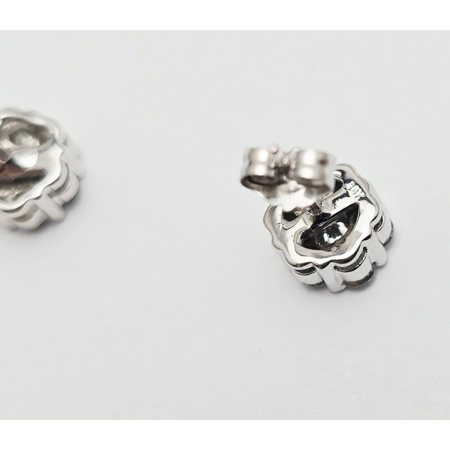 14K White Gold Round Cut Diamond Flower Stud Earrings