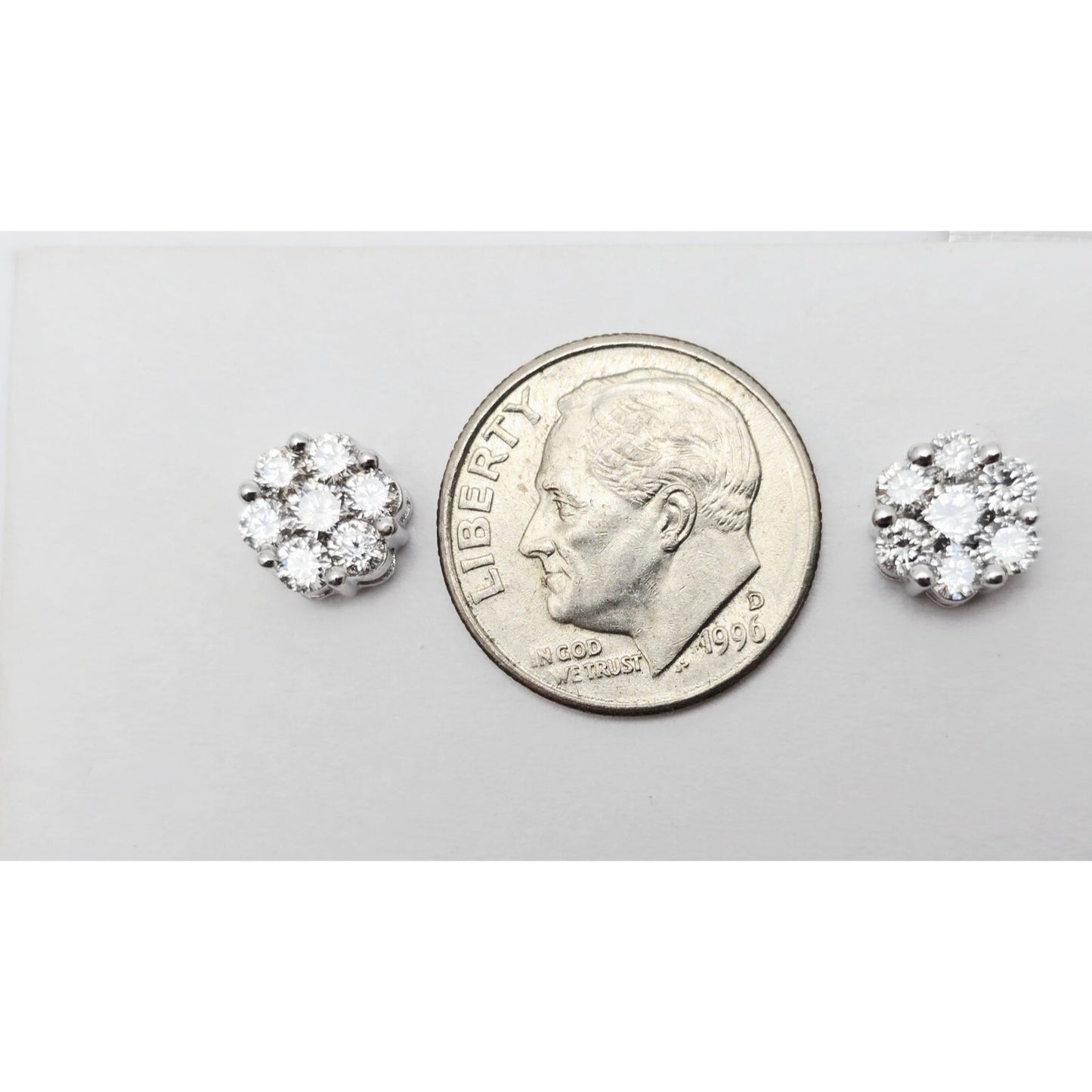 14K White Gold Round Cut Diamond Flower Stud Earrings