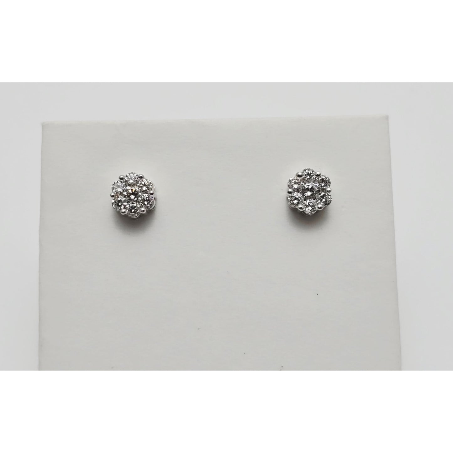 14K White Gold Round Cut Diamond Flower Stud Earrings