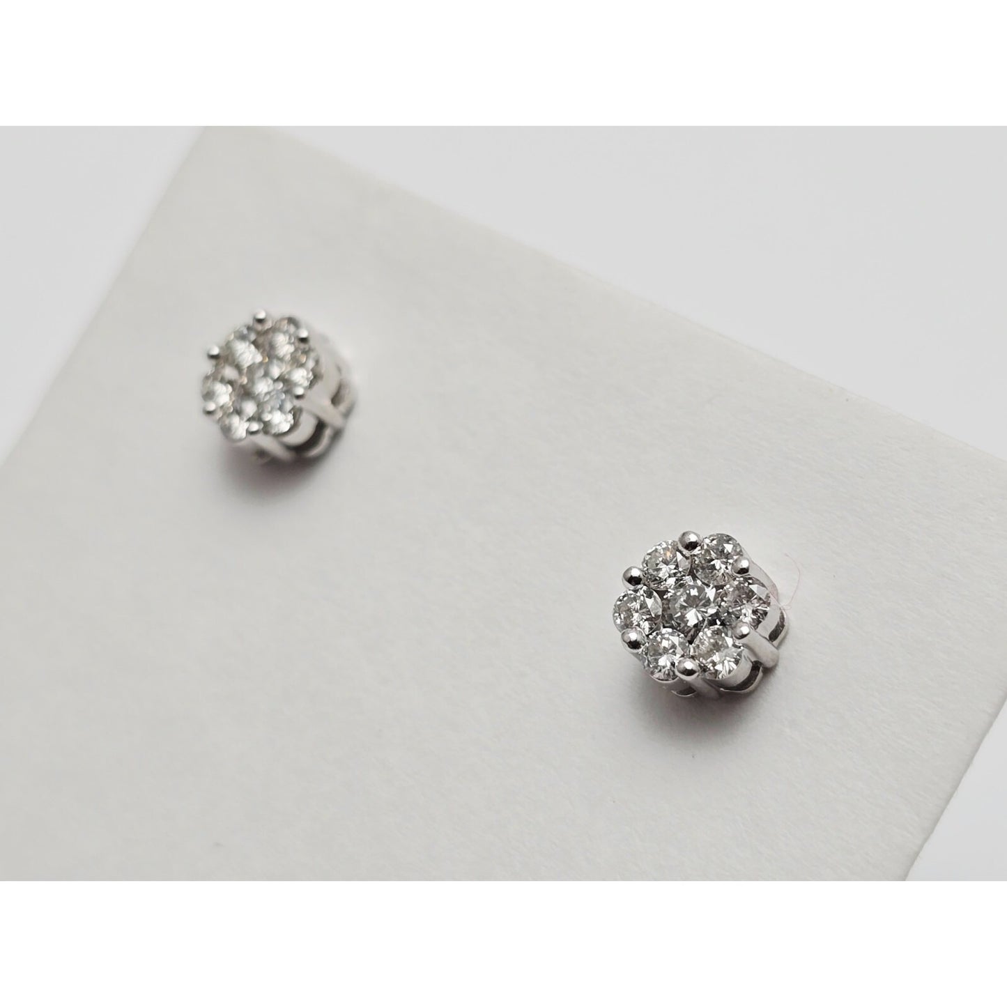 14K White Gold Round Cut Diamond Flower Stud Earrings