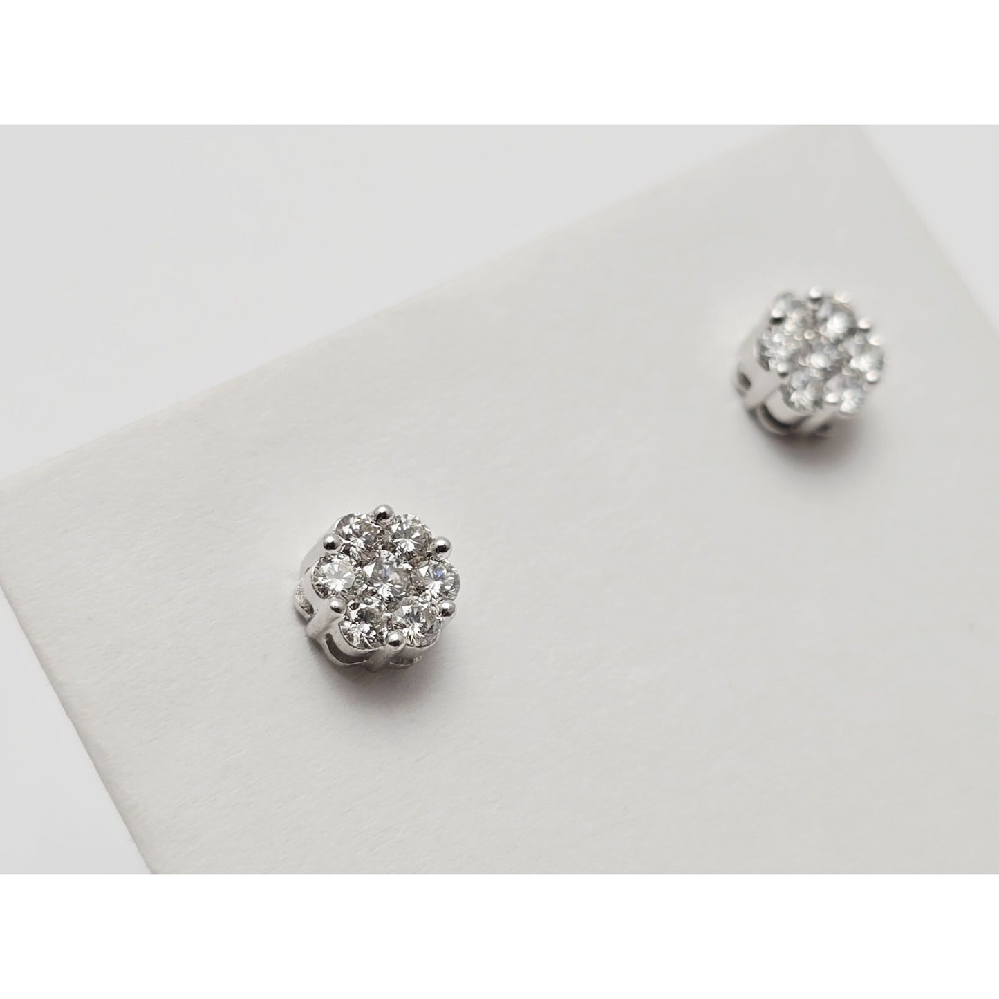 14K White Gold Round Cut Diamond Flower Stud Earrings