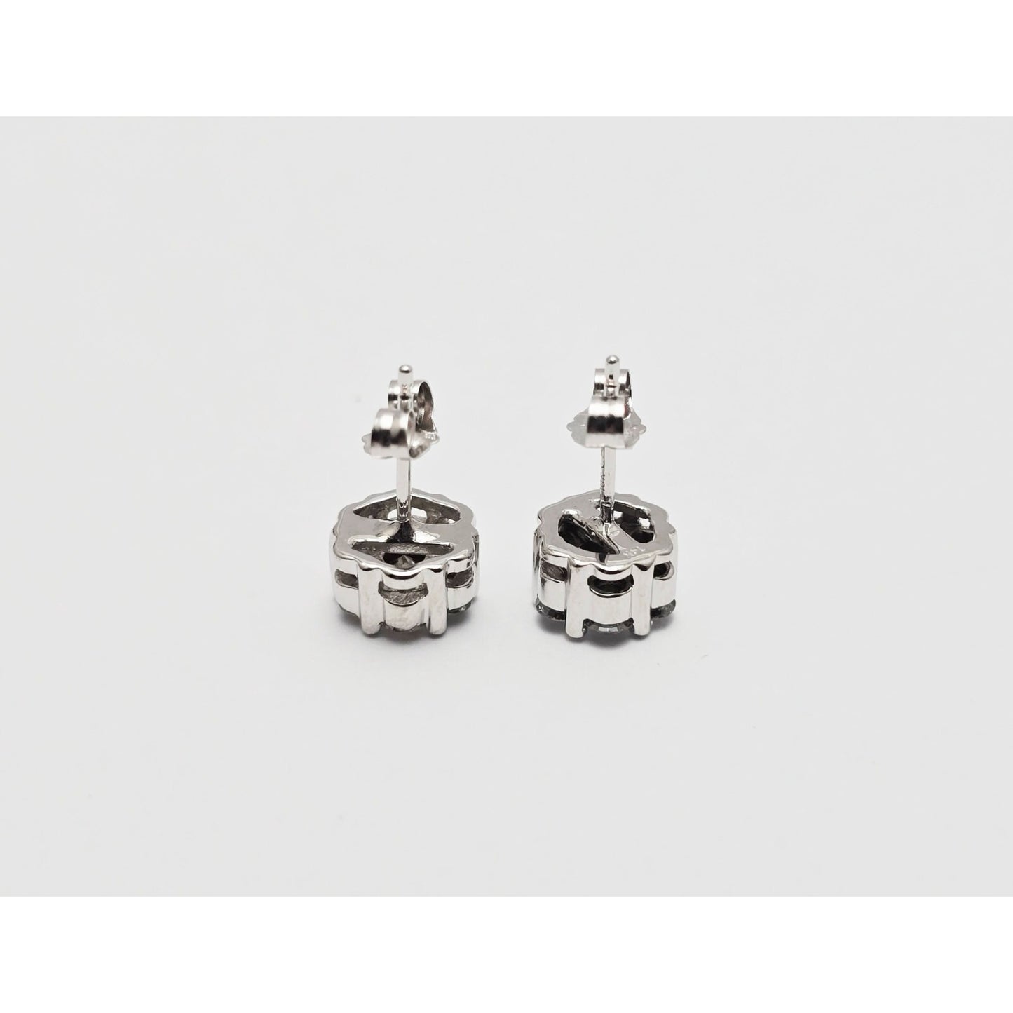 14K White Gold Round Cut Diamond Flower Stud Earrings