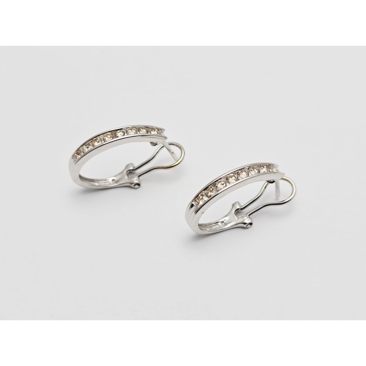 14K White Gold Round Cut Diamond French Clip Half Hoop Earrings