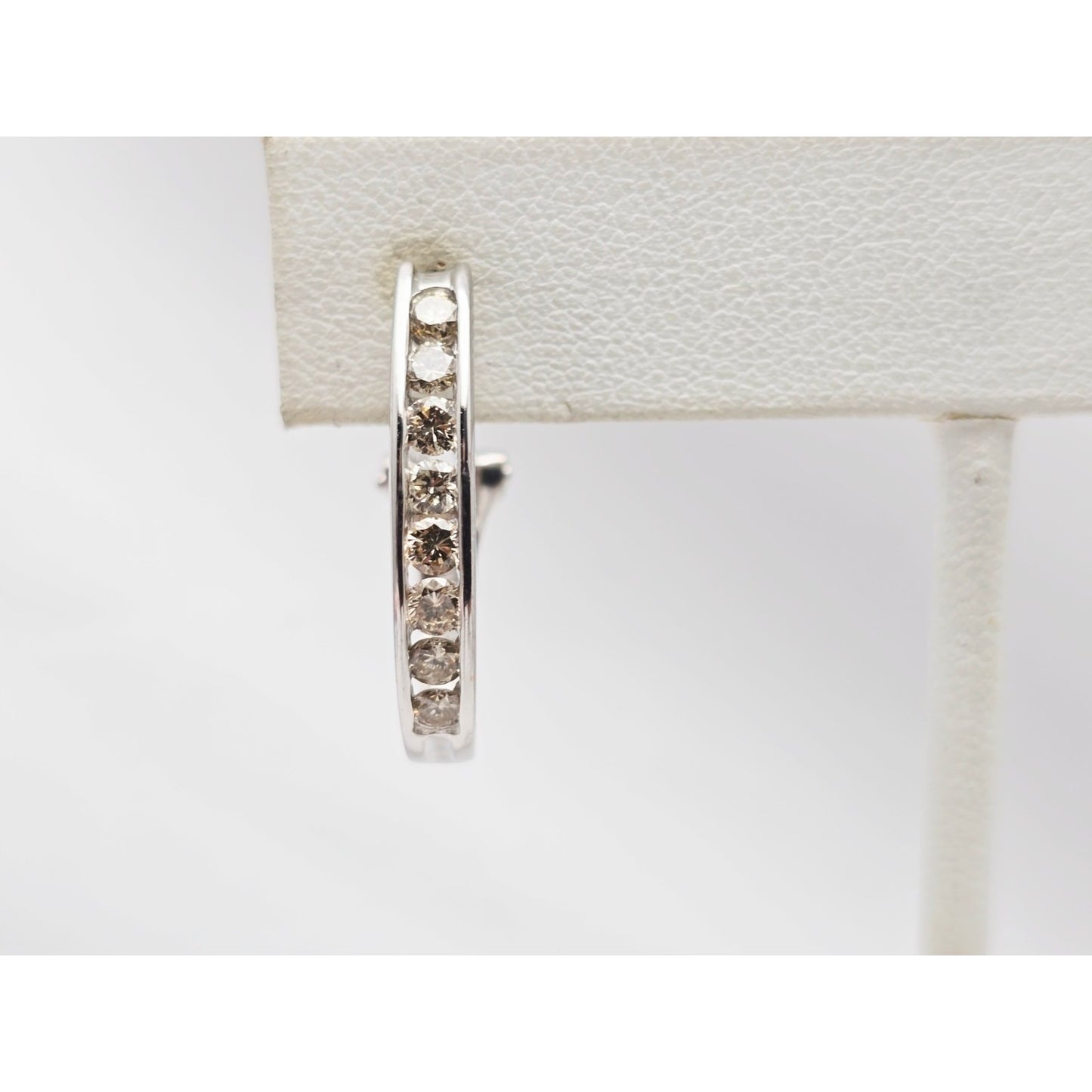 14K White Gold Round Cut Diamond French Clip Half Hoop Earrings
