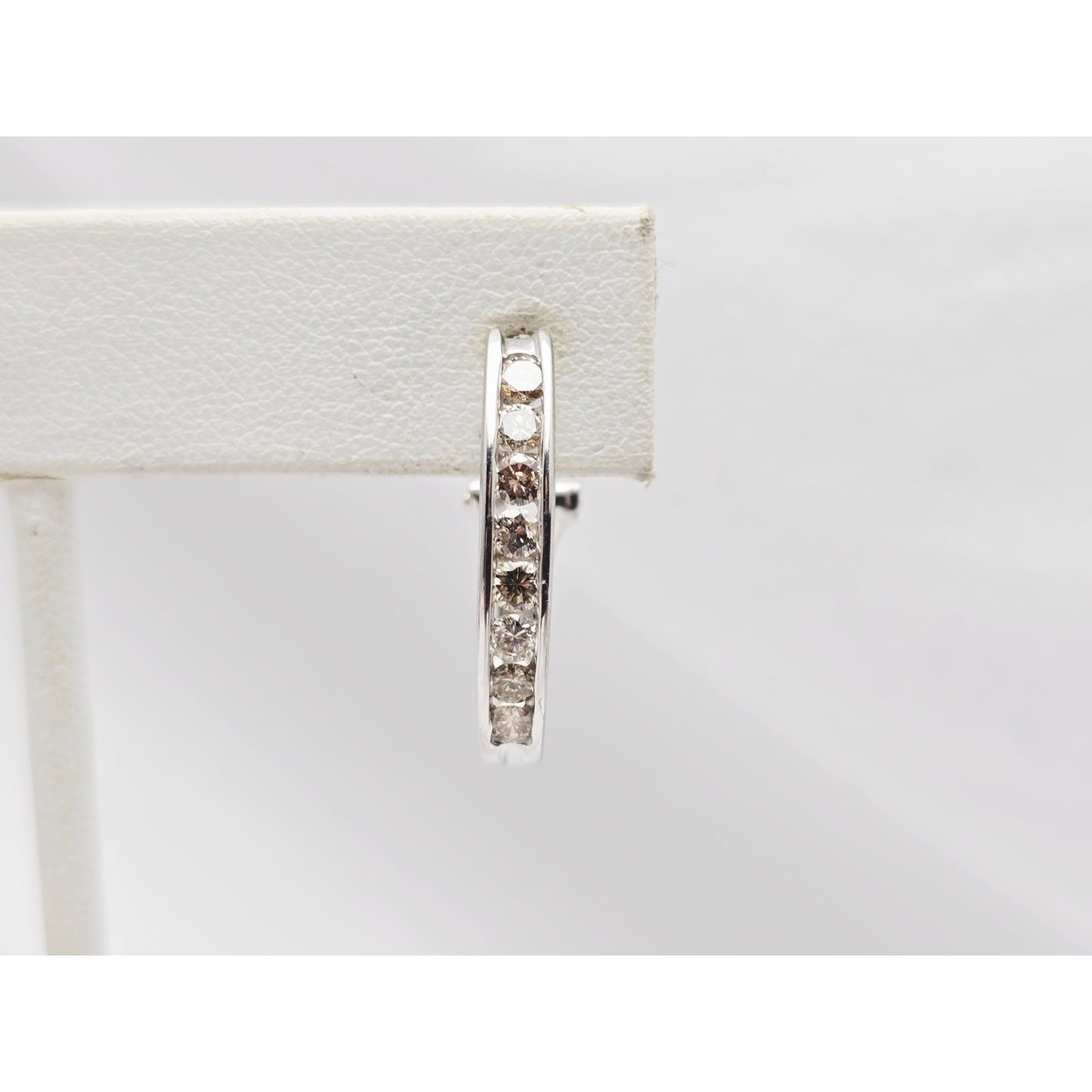14K White Gold Round Cut Diamond French Clip Half Hoop Earrings