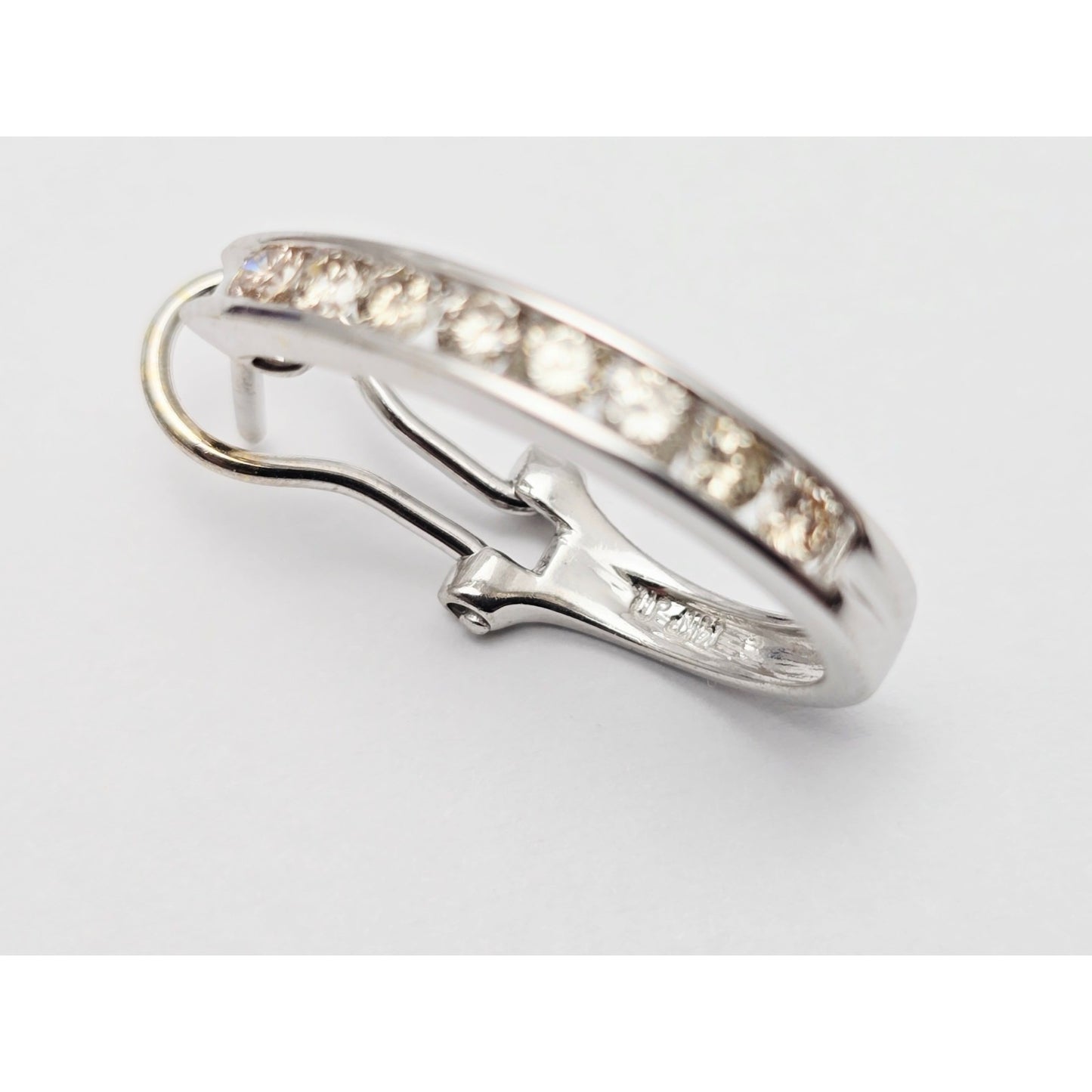 14K White Gold Round Cut Diamond French Clip Half Hoop Earrings