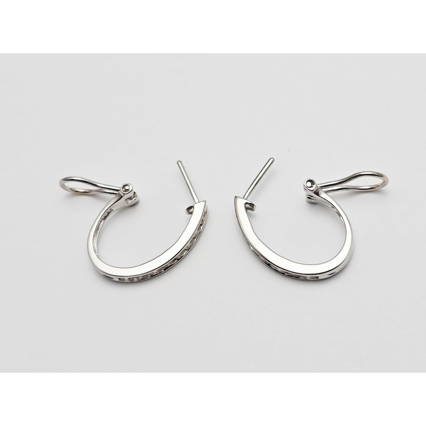 14K White Gold Round Cut Diamond French Clip Half Hoop Earrings