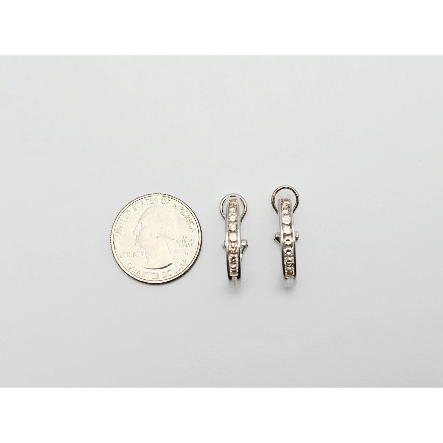 14K White Gold Round Cut Diamond French Clip Half Hoop Earrings