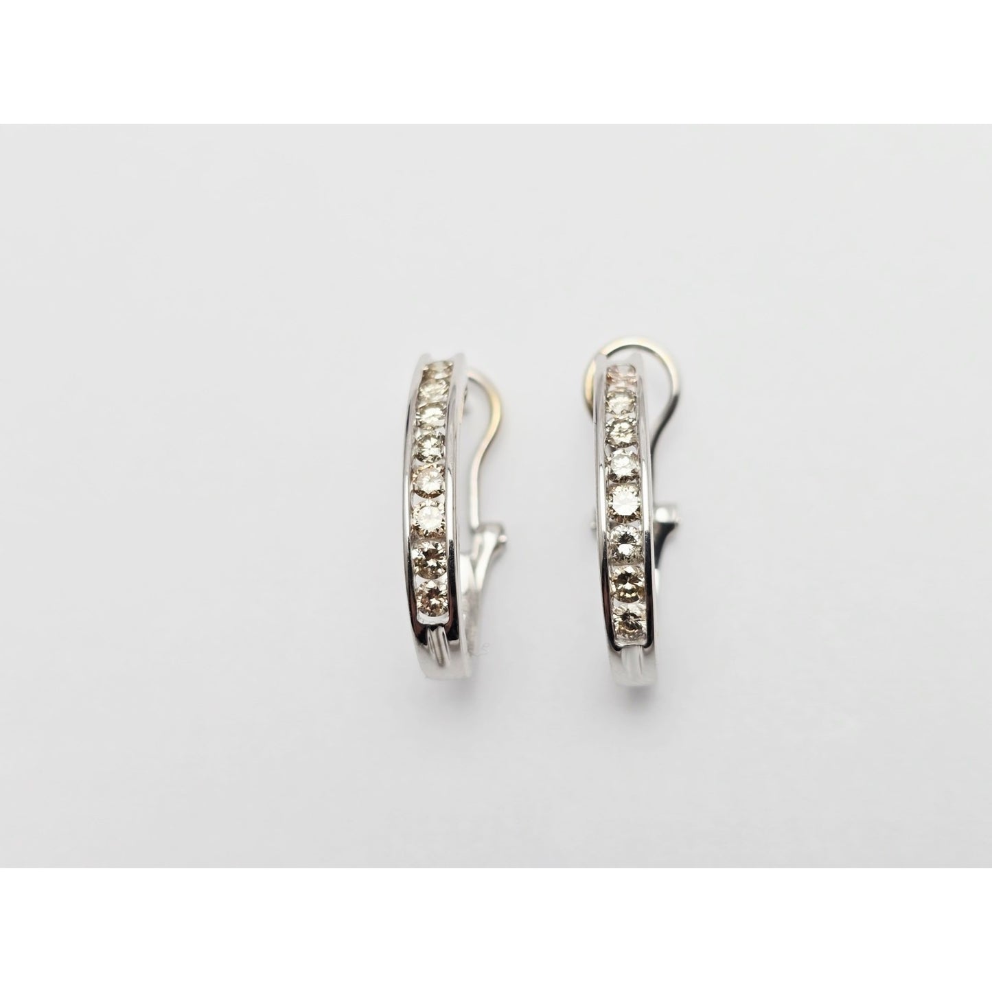 14K White Gold Round Cut Diamond French Clip Half Hoop Earrings