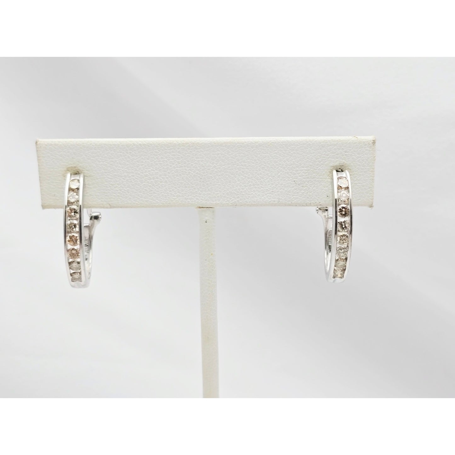 14K White Gold Round Cut Diamond French Clip Half Hoop Earrings