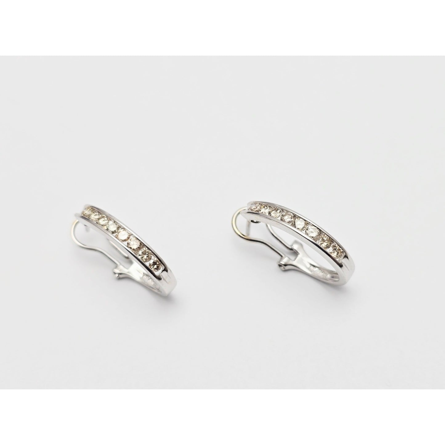 14K White Gold Round Cut Diamond French Clip Half Hoop Earrings