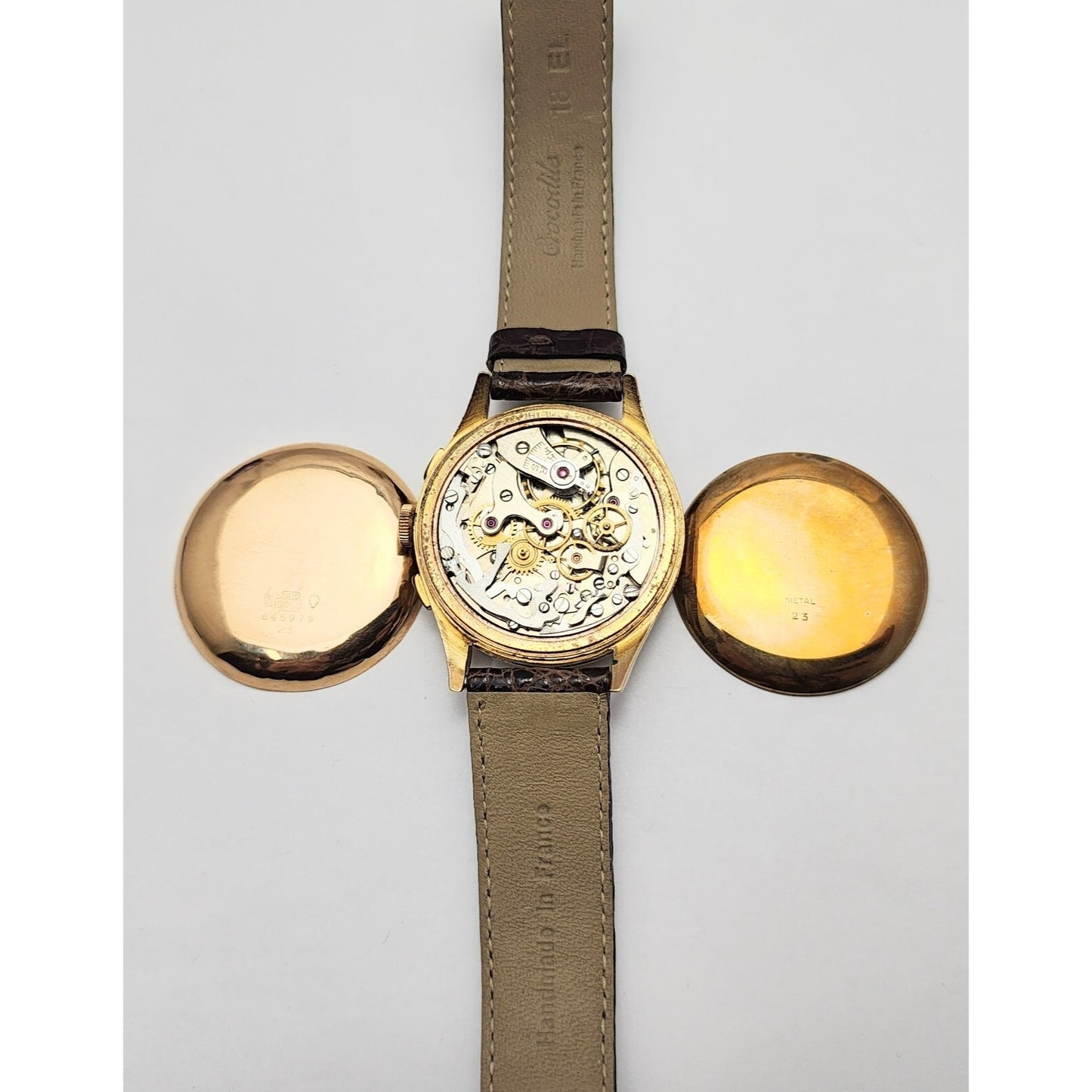 Vintage Monval 18K Rose Gold 37mm 17J Antimagnetic Chronograph Swiss Watch