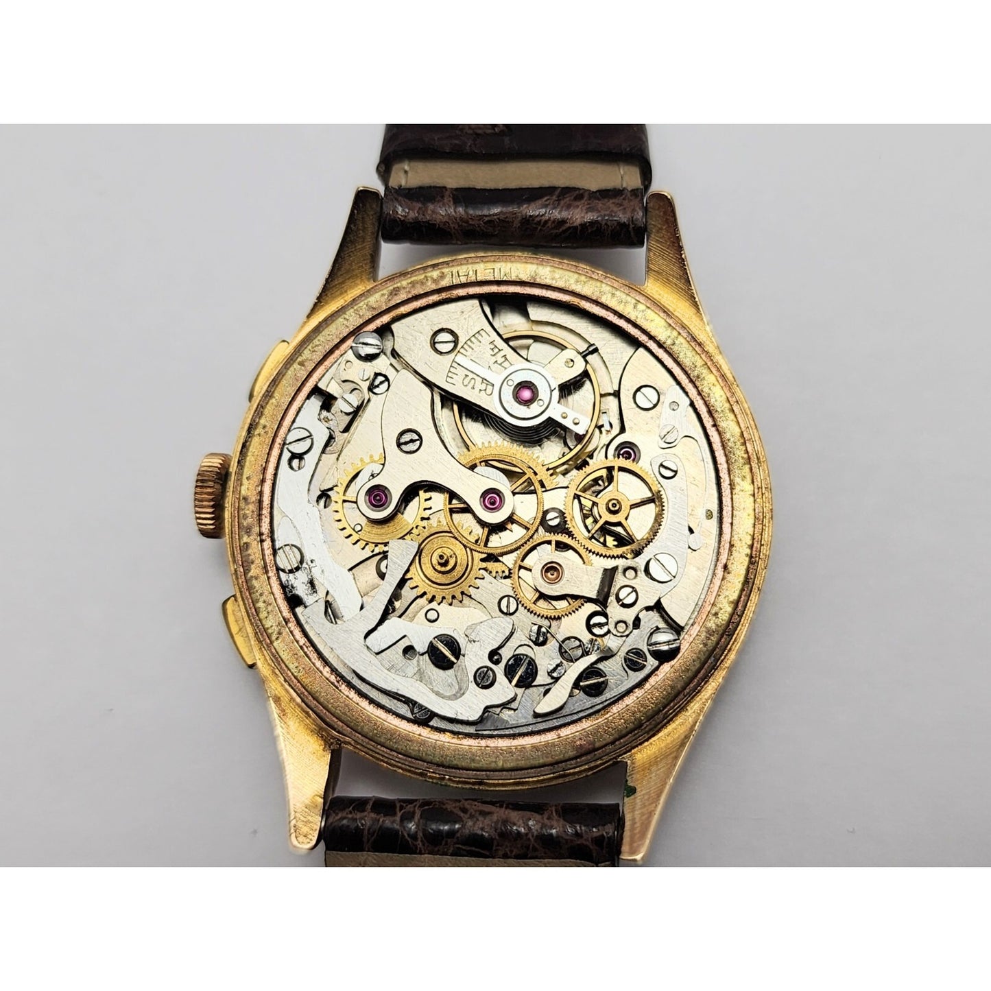 Vintage Monval 18K Rose Gold 37mm 17J Antimagnetic Chronograph Swiss Watch