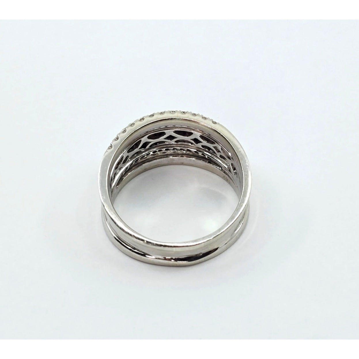 14K White Gold Multi Row Diamond Cluster Wide Band Ring