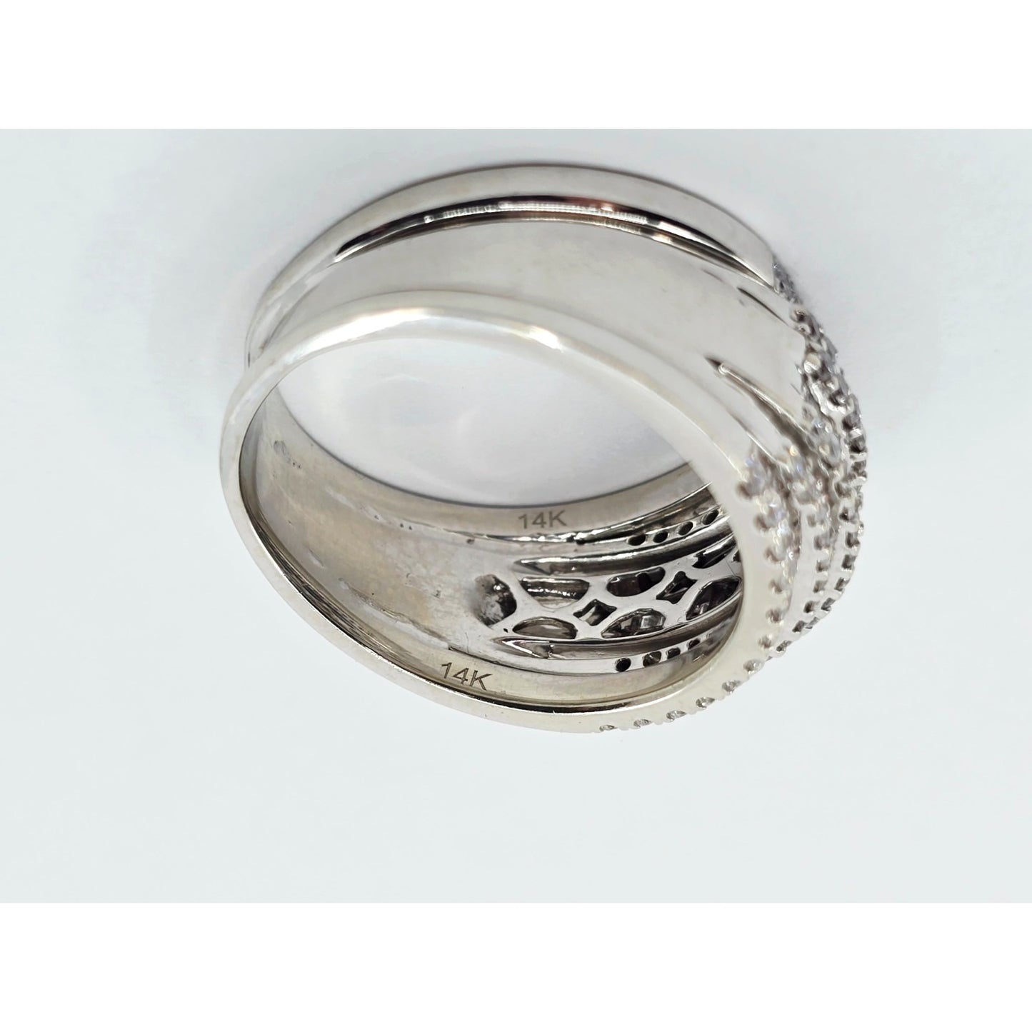 14K White Gold Multi Row Diamond Cluster Wide Band Ring