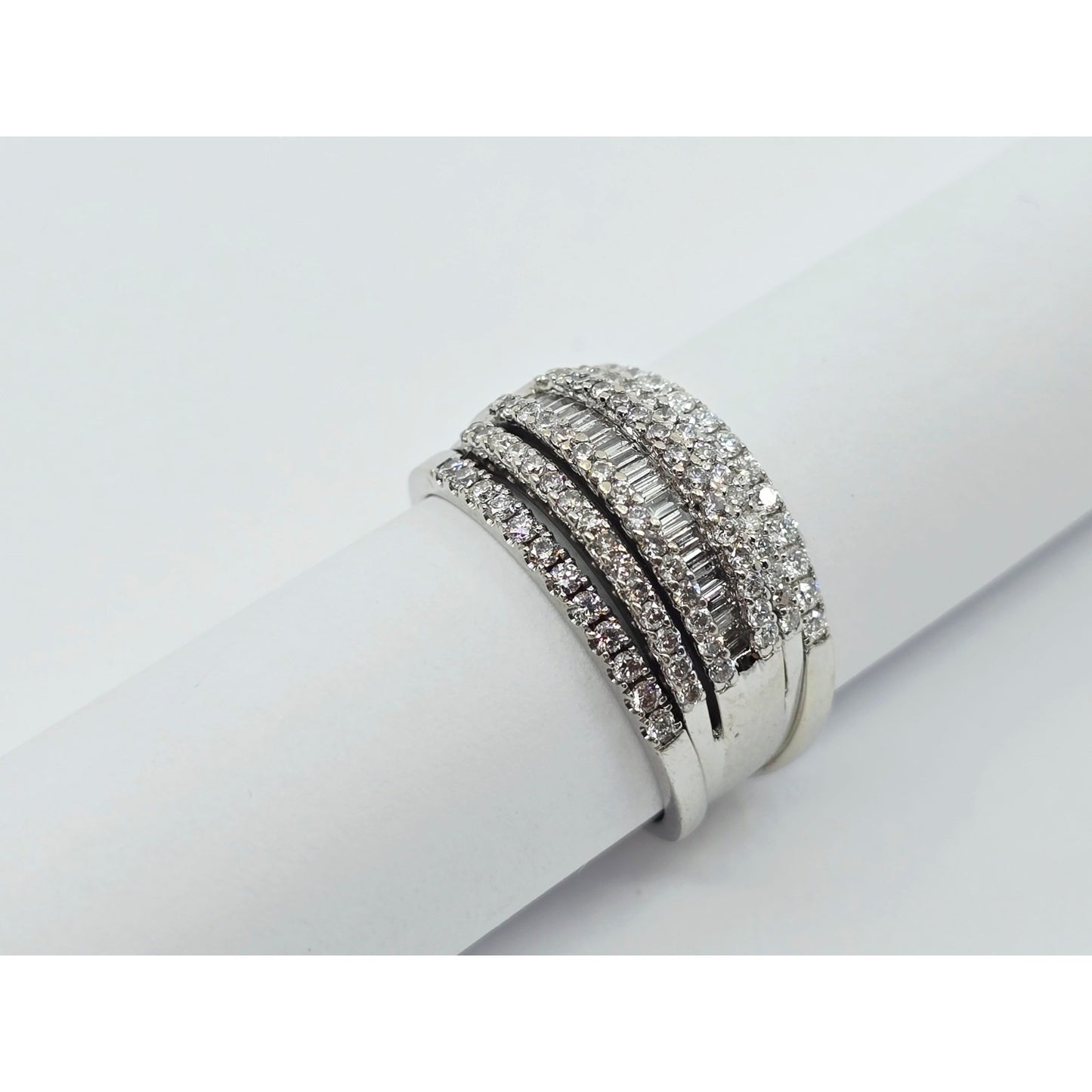 14K White Gold Multi Row Diamond Cluster Wide Band Ring