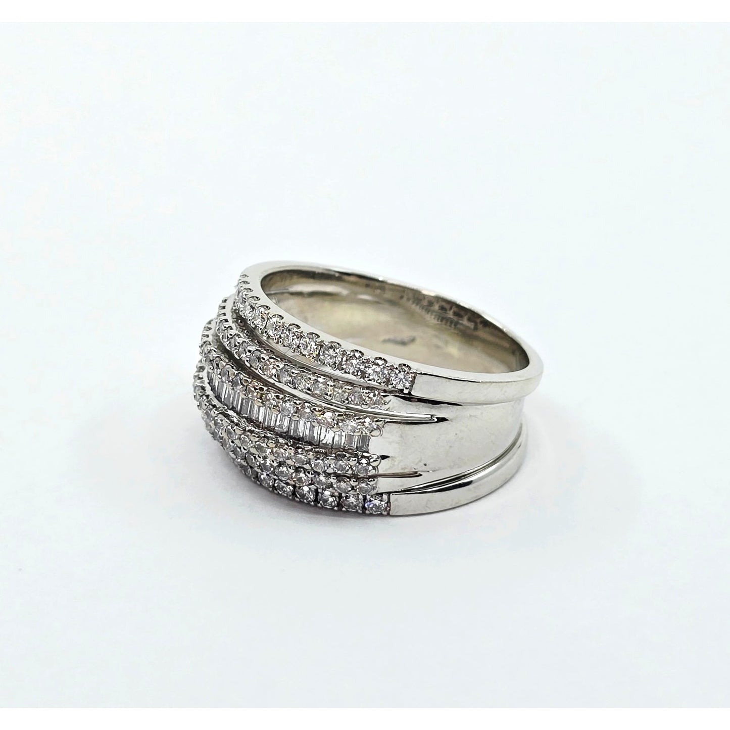 14K White Gold Multi Row Diamond Cluster Wide Band Ring