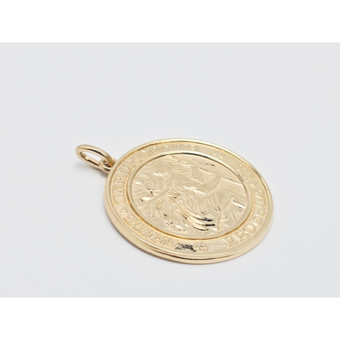 10K Yellow Gold Round Saint Christopher Charm Pendant