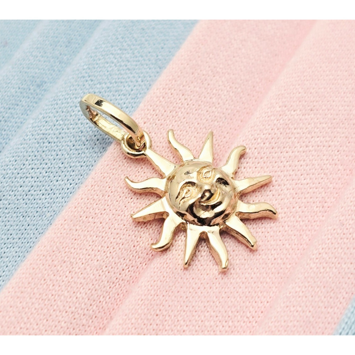 Tiny 14K Yellow Gold St Lucia Smiling Sun Charm Pendant