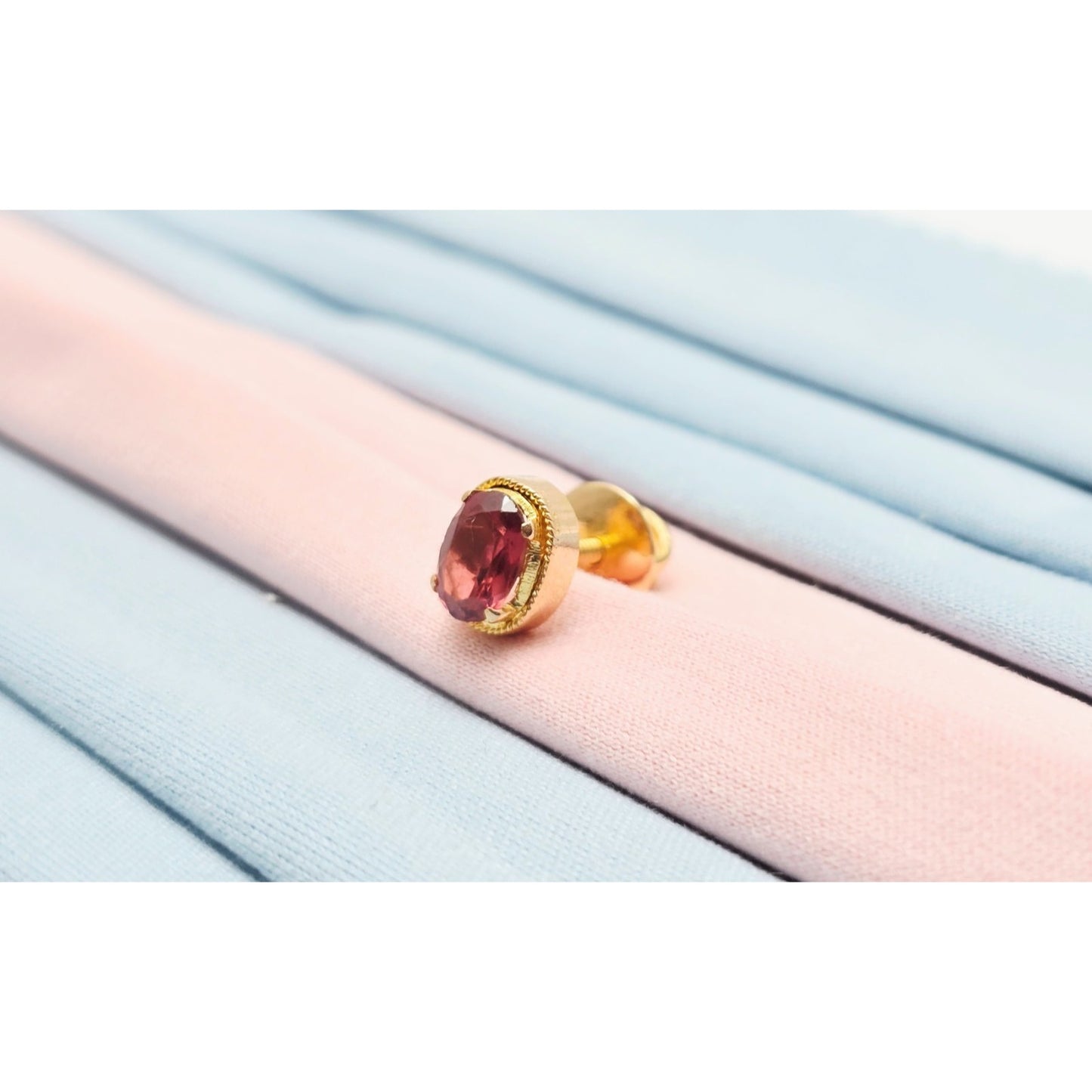 Single 21K Yellow Gold Oval Shaped Tourmaline Stud Earring