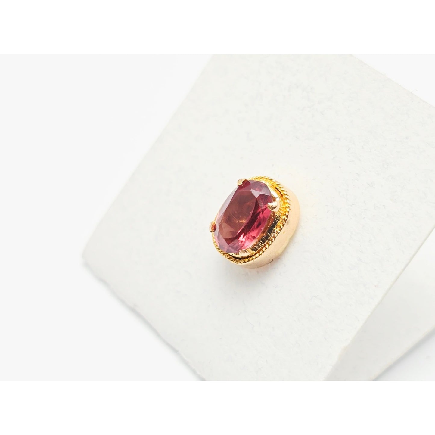 Single 21K Yellow Gold Oval Shaped Tourmaline Stud Earring