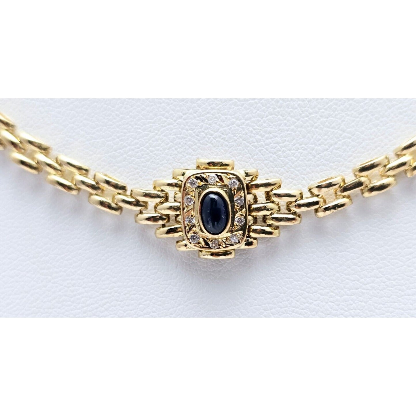 18K Yellow Gold Cabochon Sapphire & Diamond Link Chain Necklace