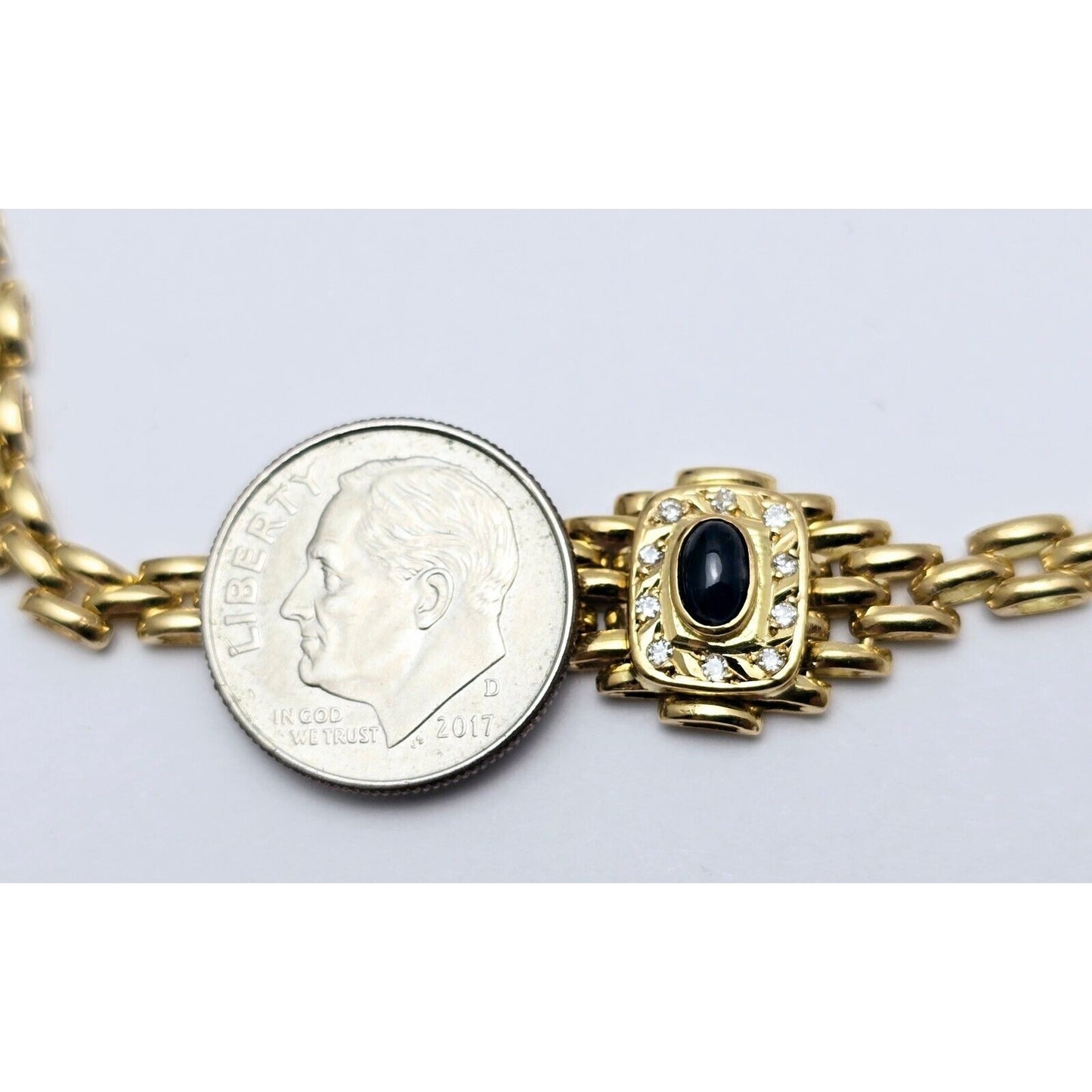 18K Yellow Gold Cabochon Sapphire & Diamond Link Chain Necklace