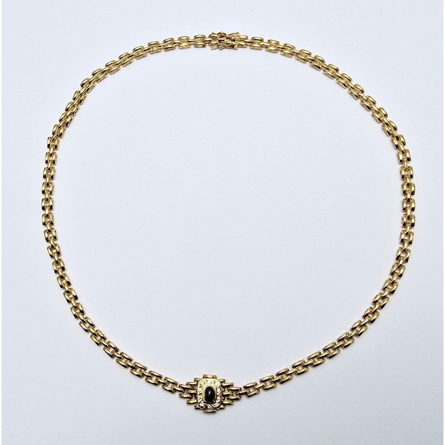 18K Yellow Gold Cabochon Sapphire & Diamond Link Chain Necklace