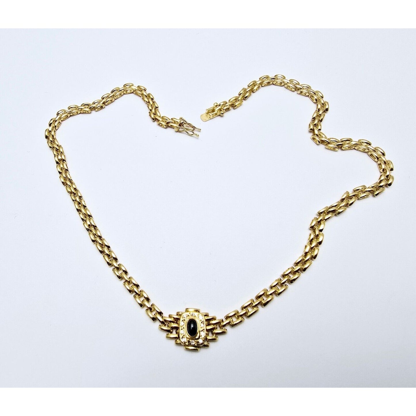 18K Yellow Gold Cabochon Sapphire & Diamond Link Chain Necklace