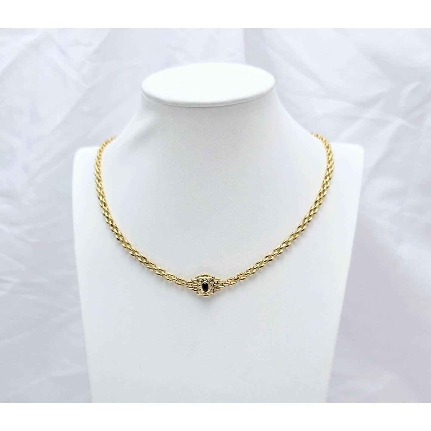 18K Yellow Gold Cabochon Sapphire & Diamond Link Chain Necklace