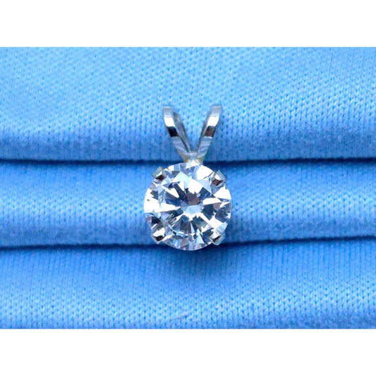 14K White Gold 4 Prong Wire Basket Diamond Classic Charm Pendant