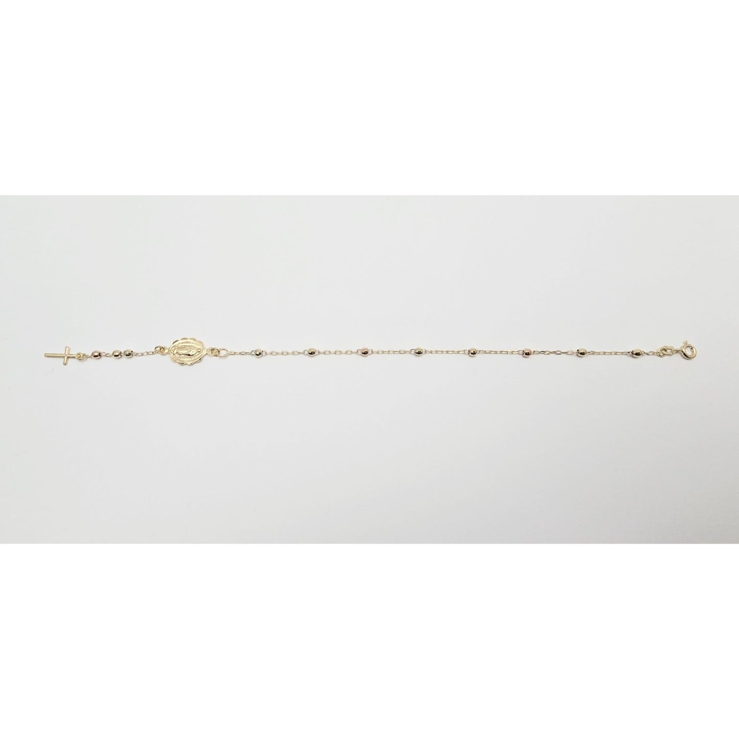 14K Yellow Gold Rosary Bead Ball Resizable Link Chain Bracelet