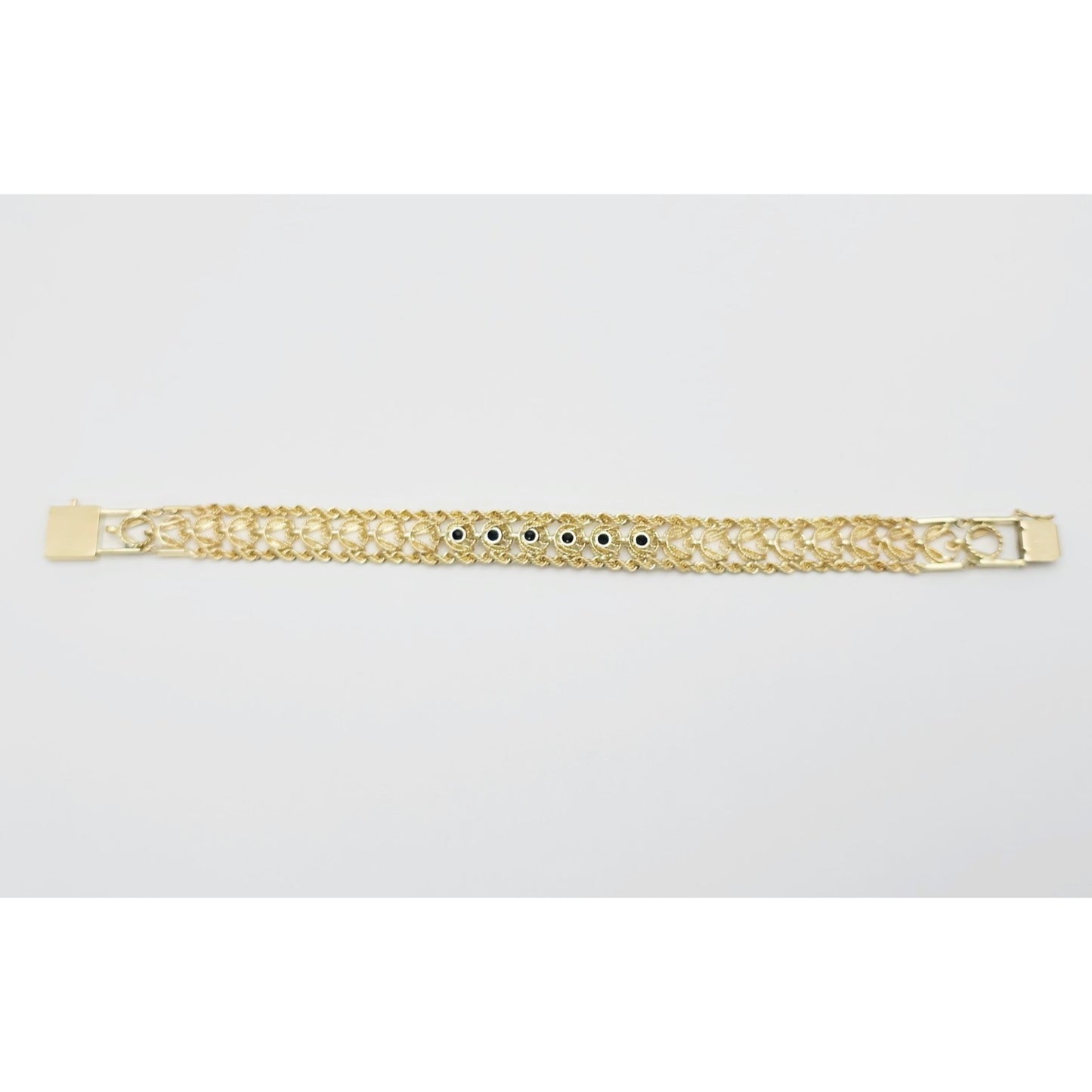 14K Yellow Gold Diamond Cut Double Rope Sapphire Bracelet